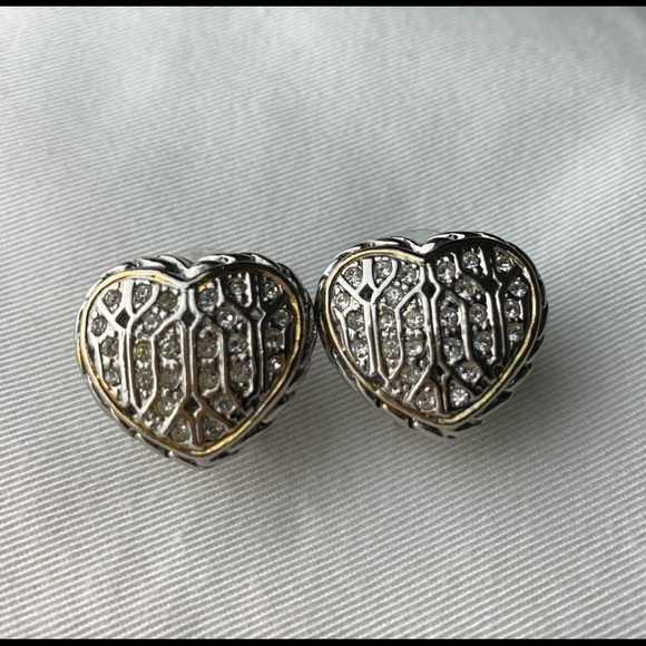 Heart Earrings Two/Tone, Filagree, Cubic Zirconia - Picture 1 of 8